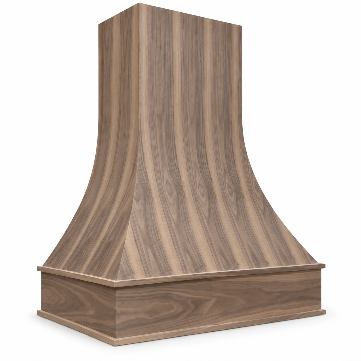 Walnut Cascade wood hood shell with vertical walnut grain — left view